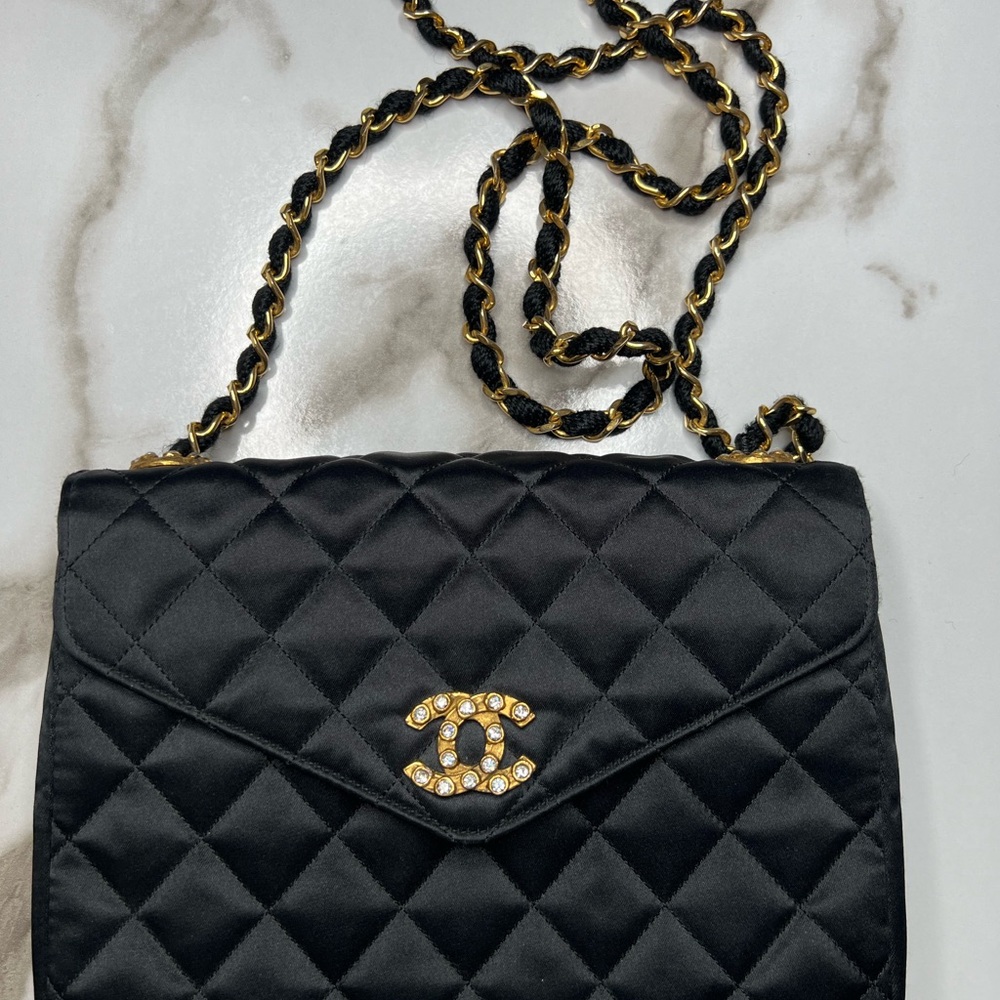 Chanel Black Satin Quilted Flap Bag